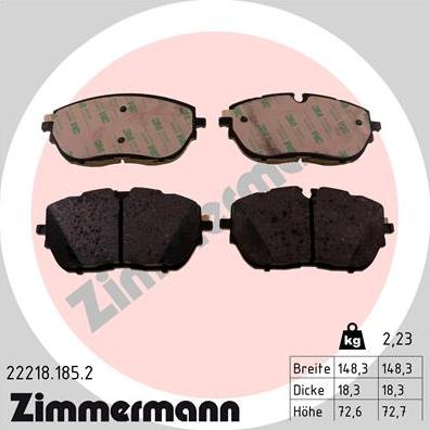 Zimmermann 22218.185.2 - Тормозные колодки, дисковые, комплект autosila-amz.com