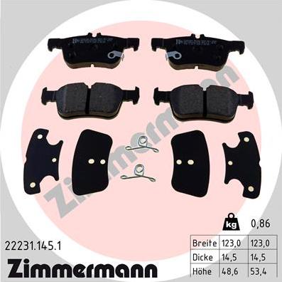 Zimmermann 22231.145.1 - колодки дисковые !задн. 123x49x15 \Ford Mondeo V 1.5/2.0 EcoBoost/TDCi 14>,Peugeot Boxer autosila-amz.com