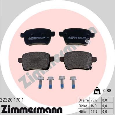 Zimmermann 22220.170.1 - Тормозные колодки, дисковые, комплект autosila-amz.com