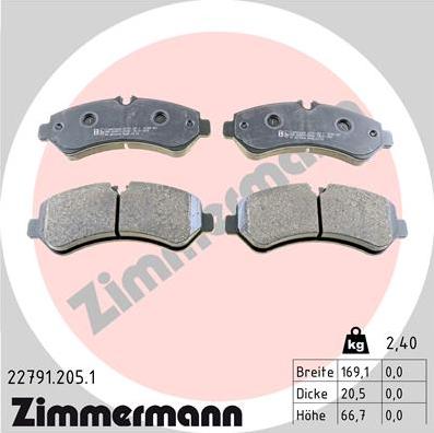 Zimmermann 22791.205.1 - Тормозные колодки, дисковые, комплект autosila-amz.com