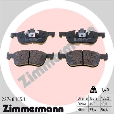Zimmermann 22748.165.1 - Тормозные колодки, дисковые, комплект autosila-amz.com