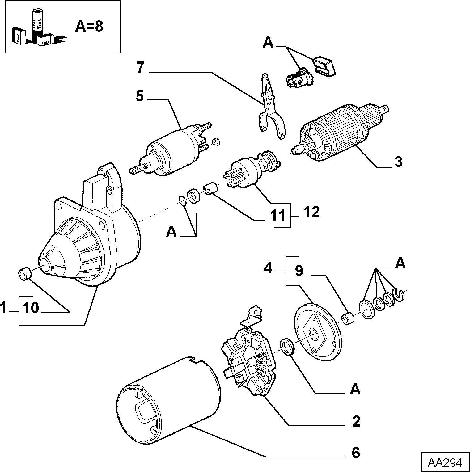 FIAT 60734324 - Ведущая шестерня, бендикс, стартер autosila-amz.com