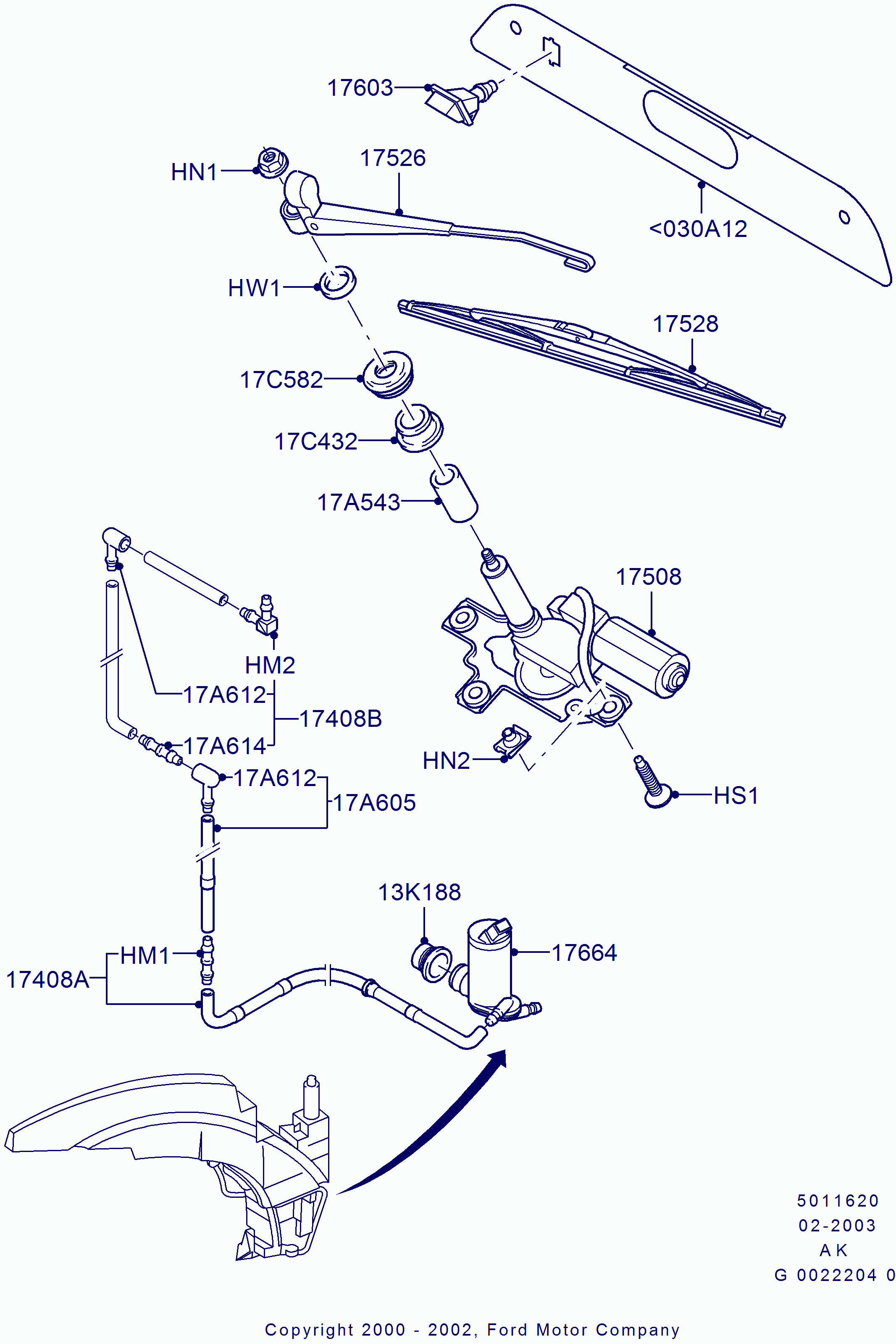 FORD 1332162 - 1332162 ЩЕТКА СТЕКЛООЧИСТИТЕЛЯ ЗАДНЕЙ ДВЕРИ / FORD FOCUS-I,MONDEO-III (УНИВЕРСАЛ) 98~ autosila-amz.com