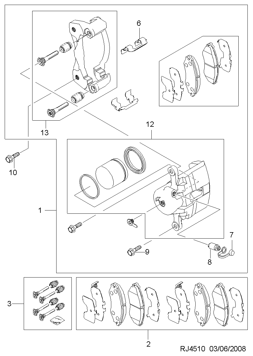 Chevrolet 93740249 - комплект направляющих пальцев тормозного суппорта (4 шт) autosila-amz.com