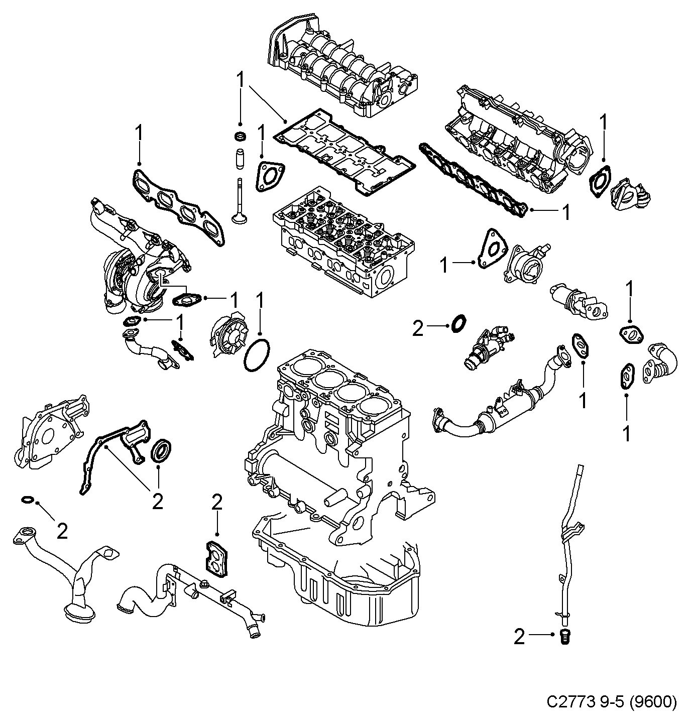 Opel 93186196 - Комплект прокладок, двигатель autosila-amz.com