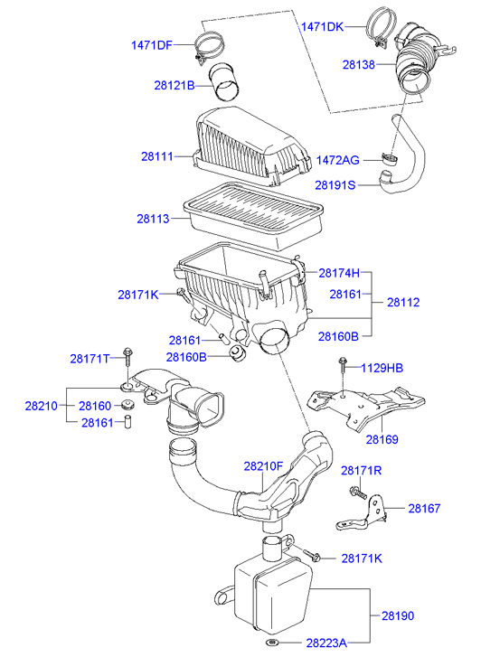 Hyundai 28113-1C000 - Фильтр воздушный HYUNDAI Getz (02-) (ЗАМЕНА НА 28113-1C500) OE autosila-amz.com