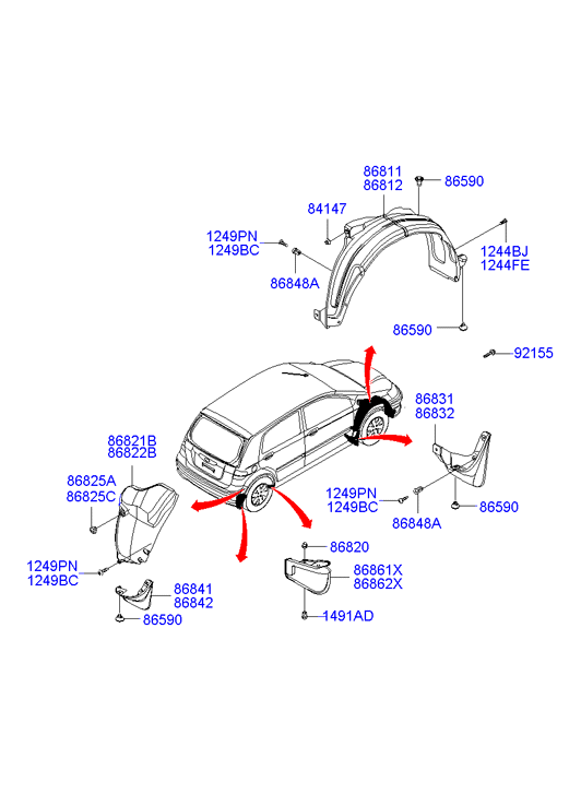 Hyundai 86811 1C500 - подкрылок передний правый!\ Hyundai Getz autosila-amz.com