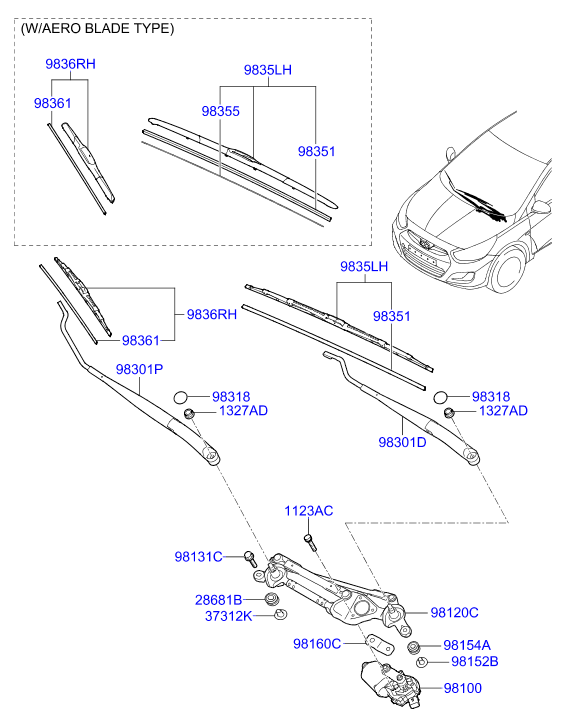 KIA 98350-1R100 - Щетка стеклоочистителя универсальная бескаркасная 650mm,10 адаптеров для HYUNDAI, Pilenga autosila-amz.com