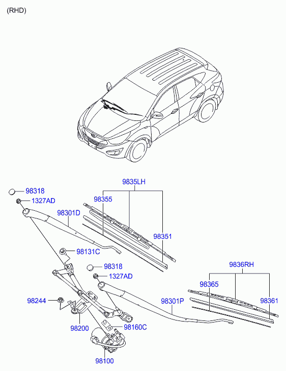 Hyundai 981202S000 - Система тяг и рычагов привода стеклоочистителя autosila-amz.com
