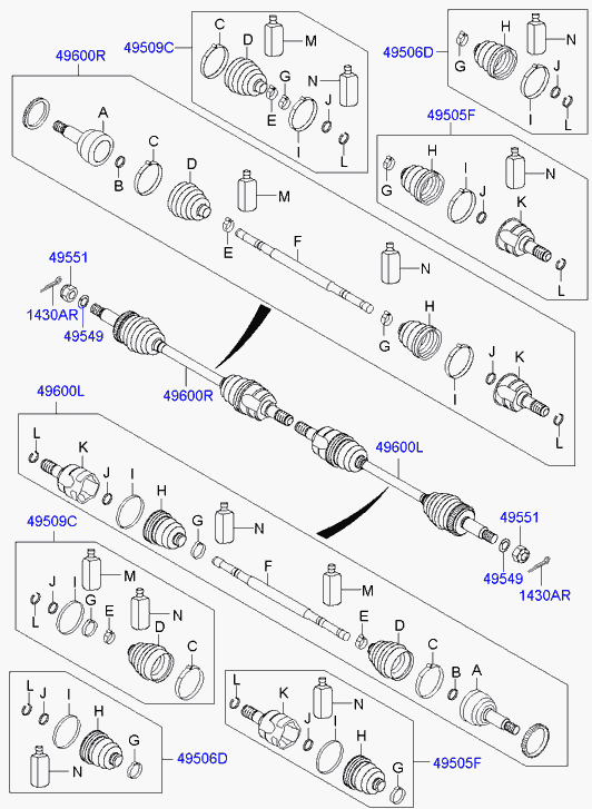 Hyundai 49505-2SA60 - Шарнирный комплект, ШРУС, приводной вал autosila-amz.com