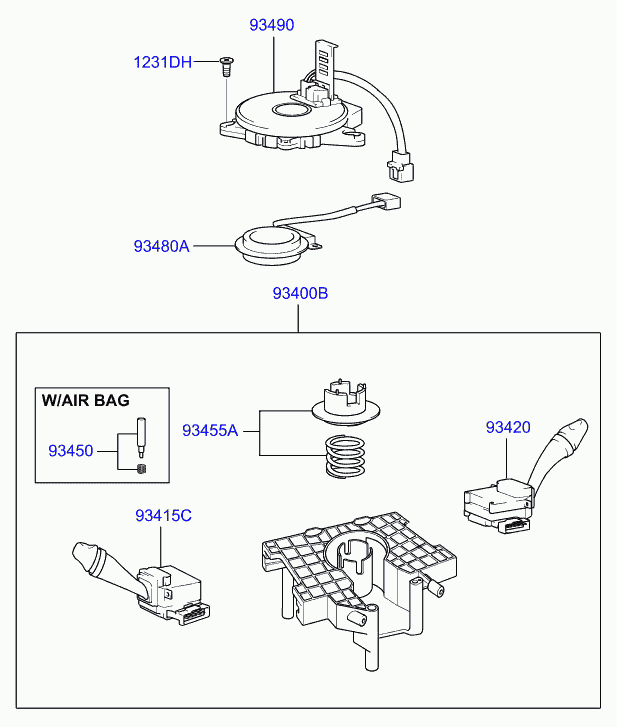 Hyundai 9340126150 - подрулевой выключатель в сборе (рычажн.) autosila-amz.com