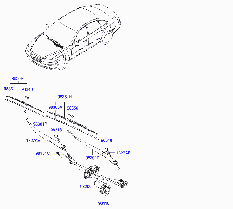 Hyundai 98360-3K000 - ЩЕТКА СТЕКЛООЧИСТИТЕЛЯ RH SANTA FE/H1 50мм autosila-amz.com