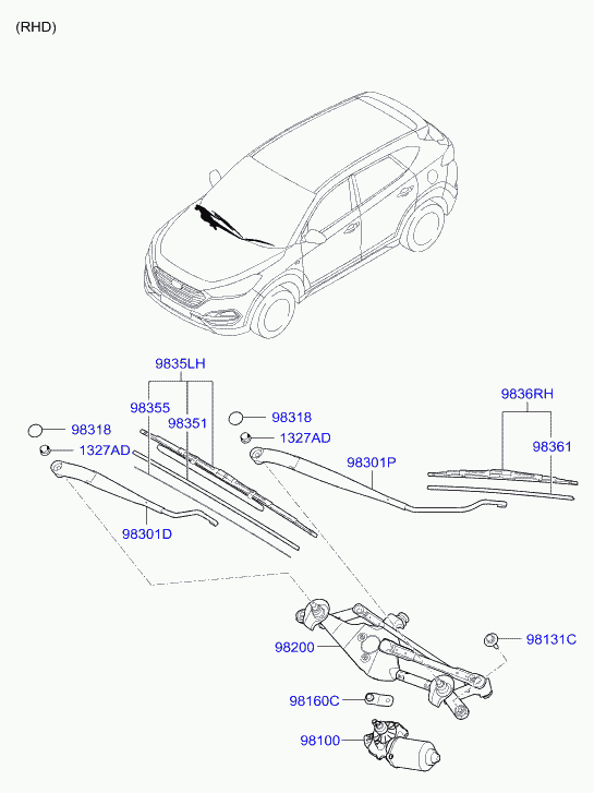 Hyundai 98350-3S300 - Щетка со лев. гибридная Solaris ( - 2017) , Creta - 21,Tucson TLHNX4, i40, Elantra AD, Santa Fe TM,T autosila-amz.com