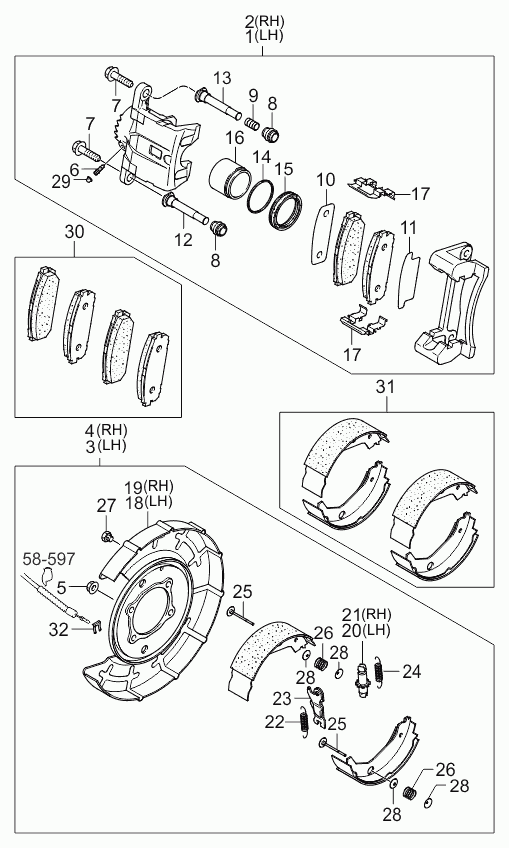 KIA 583503ED00 - КОМПЛЕКТ ТОРМОЗНЫХ КОЛОДОК С НАКЛАДКАМИ (4ШТ) autosila-amz.com