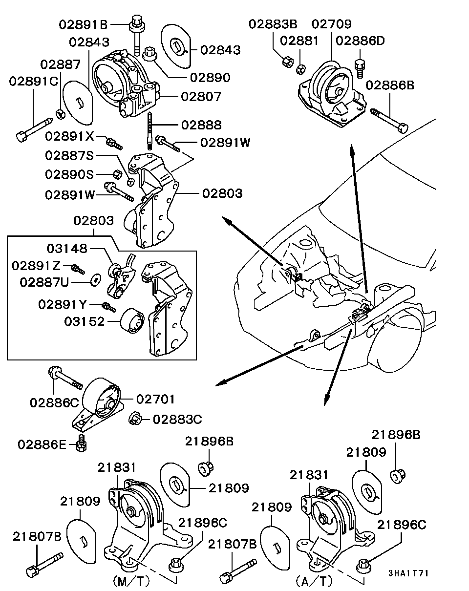 Mitsubishi MR198568 - Подушка, опора, подвеска двигателя autosila-amz.com