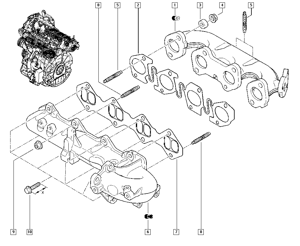 RENAULT 77 03 034 304 - 6-гранная гайка самоконтрящаяся с буртиком и шайбой для выпускного коллектора autosila-amz.com