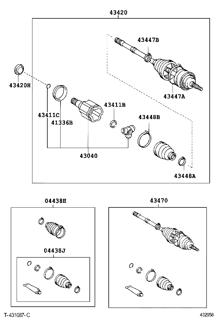 TOYOTA 43460-69105 - Шарнирный комплект, ШРУС, приводной вал autosila-amz.com