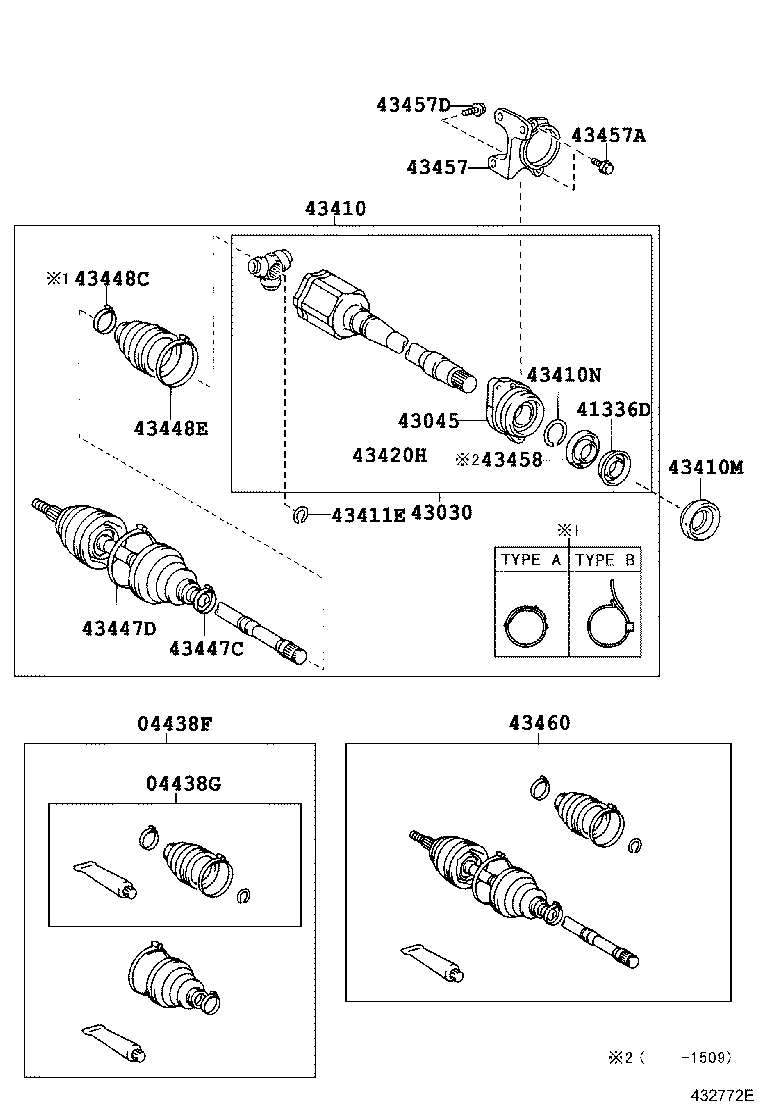 TOYOTA 4303044021 - Шарнирный комплект, ШРУС, приводной вал autosila-amz.com