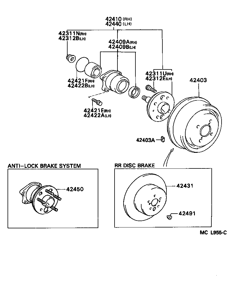 TOYOTA 42450-33010 - СТУПИЦА/ПОДШИПНИК RR MCU10, MCV2#=42410-33040 autosila-amz.com