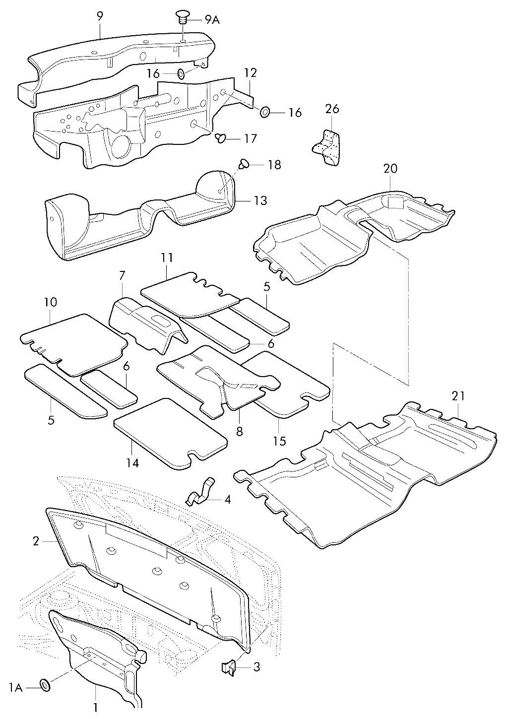 VAG 1J0863835G - Шумоизоляция для крышки (ORG) autosila-amz.com