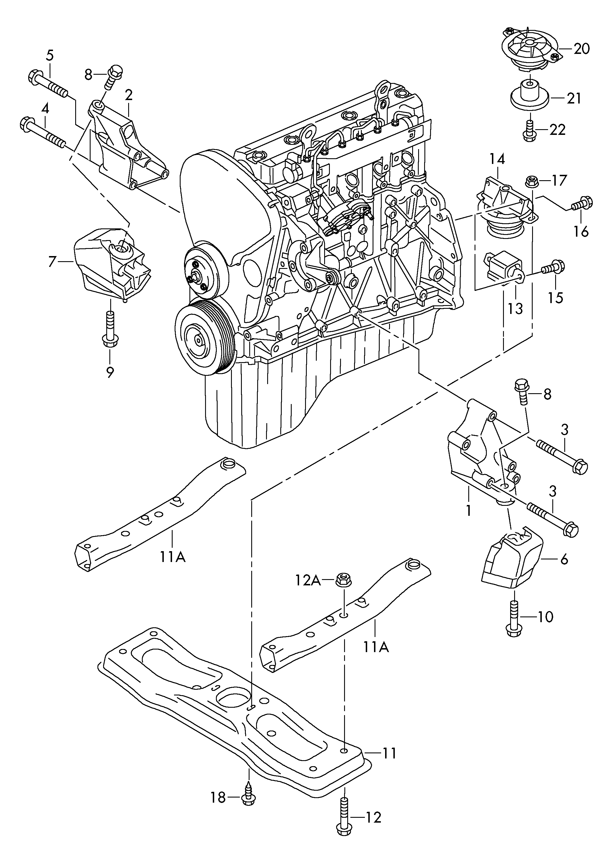 VW 2E0 199 379 K - Подушка, опора, подвеска двигателя autosila-amz.com