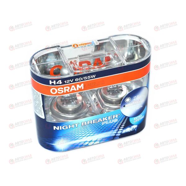 Лампа галоген 12В H4 60/55 Ватт Р43t +90% Night Breaker Plus OSRAM