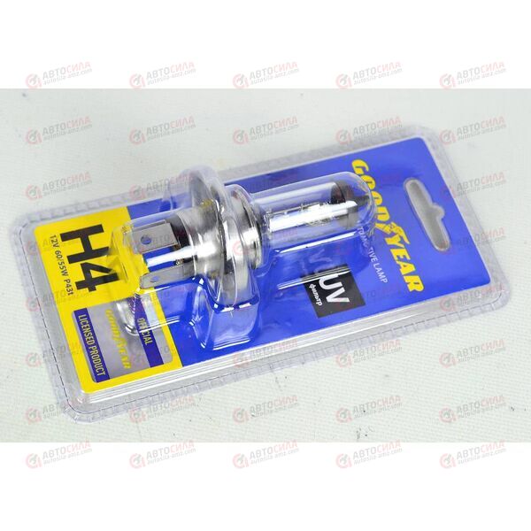 Лампа галоген 12В H4 60/55 Ватт P43t UV фильтр (на блистер) Goodyear