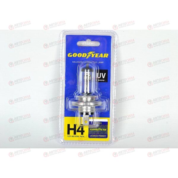 Лампа галоген 12В H4 60/55 Ватт P43t UV фильтр (на блистер) Goodyear, изображение 2