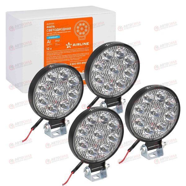 Фара с/диод круглая 9 LED направленный свет 9W (83х83х22) 12V (4 шт) STANDART AIRLINE