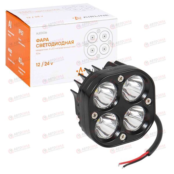 Фара с/диод квадратная 4 LED направленный свет, 40W (78х78х50) 12/24V AIRLINE