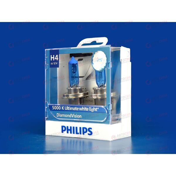 Лампа галоген 12В H4 60/55 Ватт P43t-38 DIAMOND VISION 5000K (пласт/кор 2 шт) Philips
