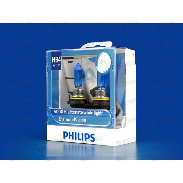 Лампа галоген 12В HB4/9006 60 Ватт P22d DIAMOND VISION 5000K (пласт/кор 2 шт) Philips